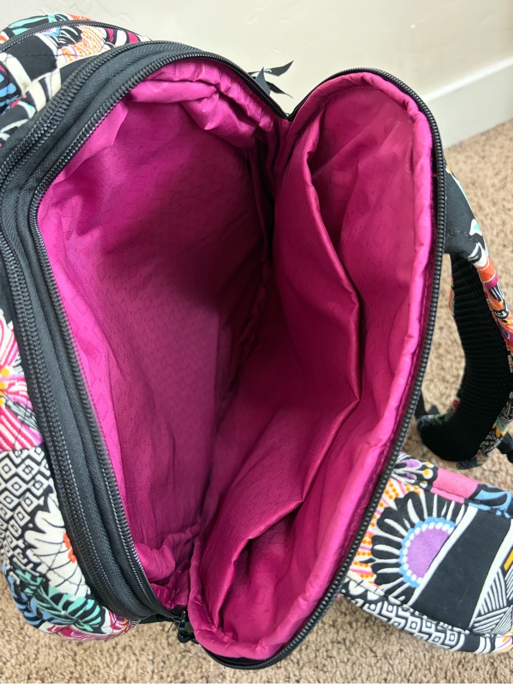 Vera Bradley Essential Expandable Backpack Kauai Floral Pink Black - Picture 10 of 10